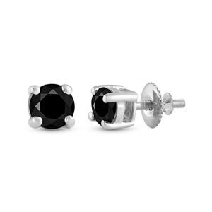 10k White Gold Round Black Color Treated Diamond Solitaire Earrings